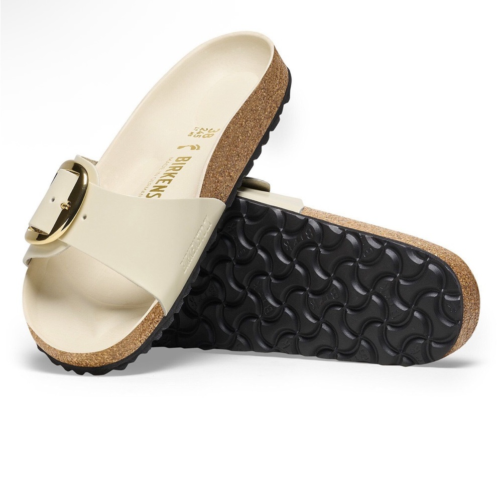 Birkenstock Cream Sandals with Gold Buckle - Madrid